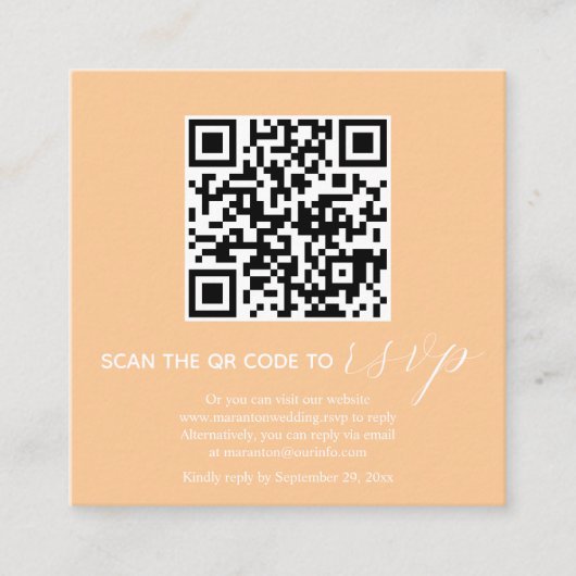 Peach Kalligrafy QR Code UAWG Foto Hochzeit im Her Begleitkarte (Vorderseite)