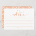 Peach Kalligraphie Adivce für die Braut zu sein Hinweiskarte<br><div class="desc">Peach Calligraphy Advice for the Bride to be Bride Card | Notieren Sie sich Ihren Rat für die zukünftige Braut mit dieser leeren Erinnerungen-Karte. Es zeichnet sich durch eine Kalligraphie mit Laub-Muster aus. Matching-Elemente sind verfügbar.</div>