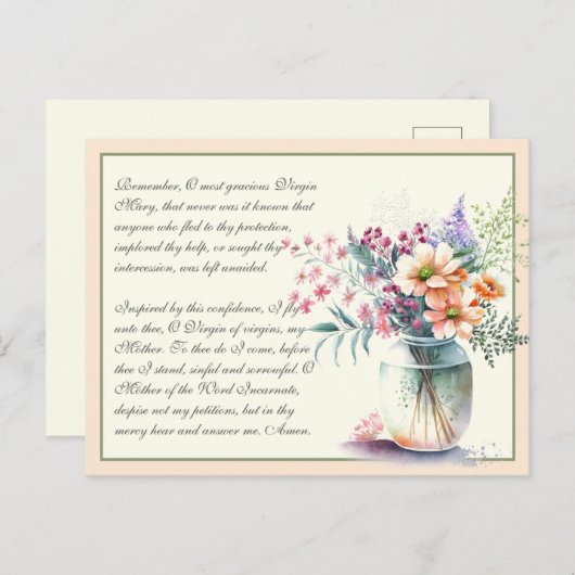 Peach katholic Memorira Gebet zur Jungfrau Mary Postkarte (Vorne/Hinten)