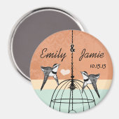 Peach Koral Mint Birdcage Save the Date Hochzeit Magnet (Vorderseite/Rückseite)