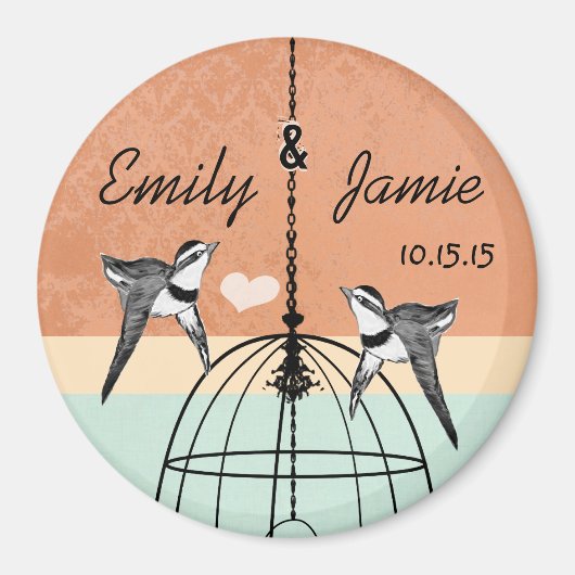 Peach Koral Mint Birdcage Save the Date Hochzeit Magnet (Vorne)