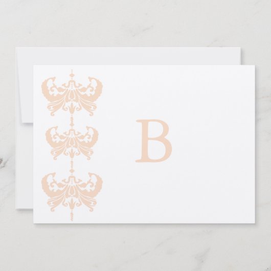 Peach Koral und Pilz Damask Hochzeit Einladung (Rückseite)