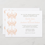 Peach Koral und Pilz Damask Hochzeit Einladung (Vorne/Hinten)