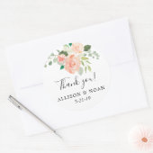 Peach Korallen Grün Sommer Frühling Blumengefallen Runder Aufkleber (Umschlag)