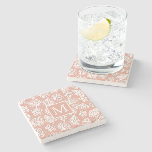 Peach Korallenriffe Sommerstrand Monogramm Steinuntersetzer (Seitenansicht)