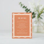 Peach Lace Details Reception Information Wedding  Begleitkarte (Stehend Vorderseite)