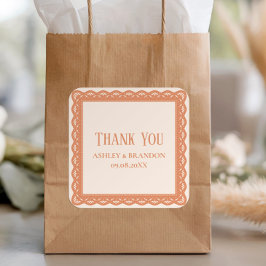 Peach Lace Label, Wedding Thank You Quadratischer Aufkleber