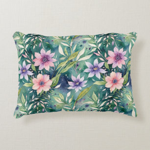 Peach, Lavendel und Aquamarines modernes Blumenmus Dekokissen