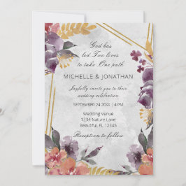 Peach Lavender Floral Gold Rahmen Christliche Hoch Einladung