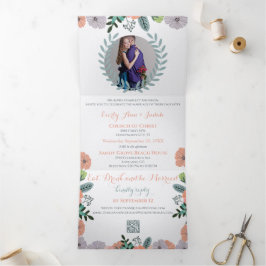 Peach Lavender Liebe Mint Grüne Blumenhochzeit Dreifach Gefaltete Einladung