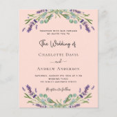Peach lavender violet Budget Hochzeitseinladung (Vorderseite)