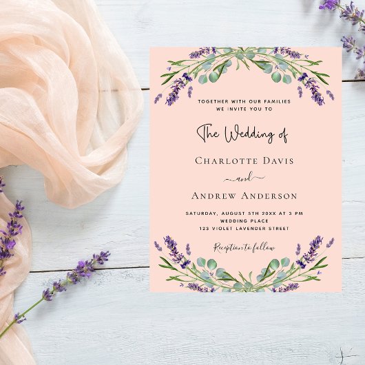 Peach lavender violet Budget Hochzeitseinladung