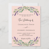 Peach lavender violette florale grüne Hochzeit Einladung (Vorderseite)