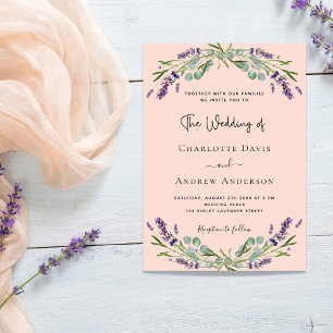 Peach lavender violette florale grüne Hochzeit Einladung