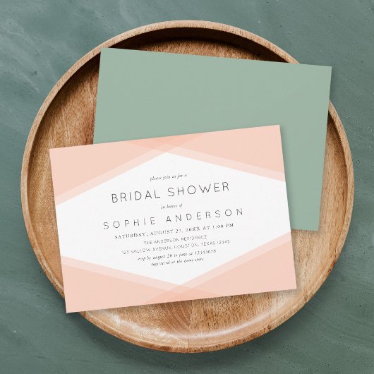 Peach Layered Geometric & Light Sage Brautparty Einladung