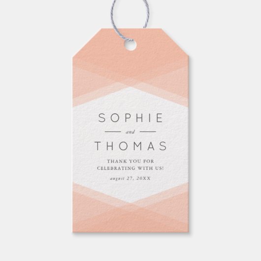Peach Layered Geometric & Light Sage Wedding Geschenkanhänger (Vorderseite)