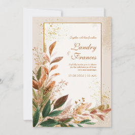 Peach Leaf Gold Stardust Wedding Einladung
