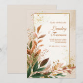 Peach Leaf Gold Stardust Wedding Einladung (Vorne/Hinten)