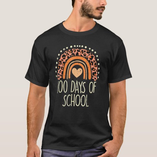 Peach Leopard Rainbow 100 Days School Cute 100th D T-Shirt (Vorderseite)