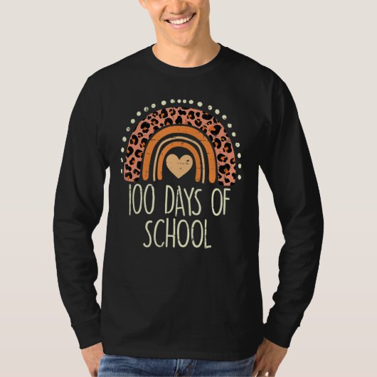 Peach Leopard Rainbow 100 Days School Niedlich 100 T-Shirt (Vorderseite)