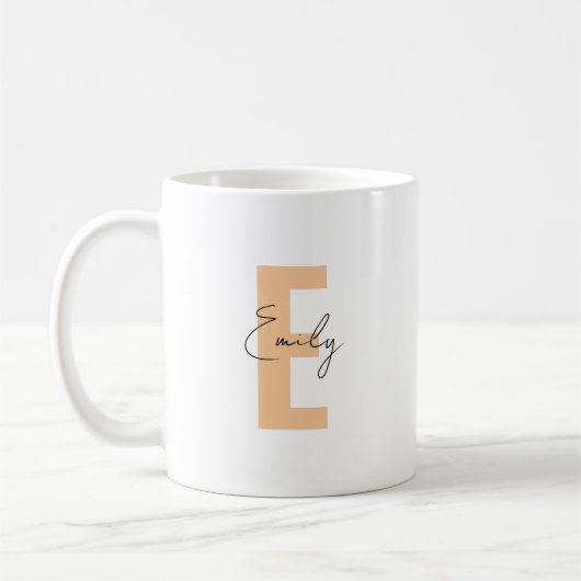 Peach Letter Initial Name Monogram Minimalistisch Kaffeetasse (Links)