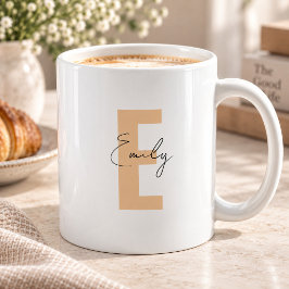 Peach Letter Initial Name Monogram Minimalistisch Kaffeetasse