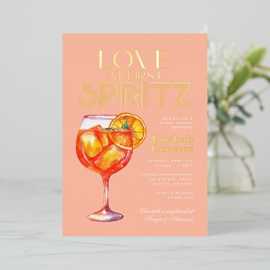 Peach-Liebe im First Spritz-Brautparty Folieneinladung (Stehend vorne)