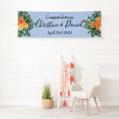 Peach & Light Blue Peony & Rose Blumenhochzeit Banner (Insitu)