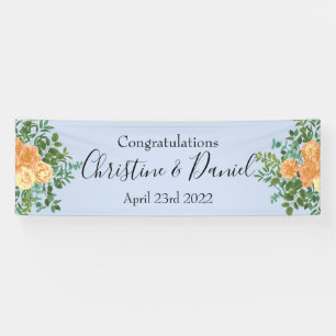 Peach & Light Blue Peony & Rose Blumenhochzeit Banner