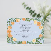 Peach Light Blue Peony Rose Blumeninformationen Einladung (Stehend Vorderseite)