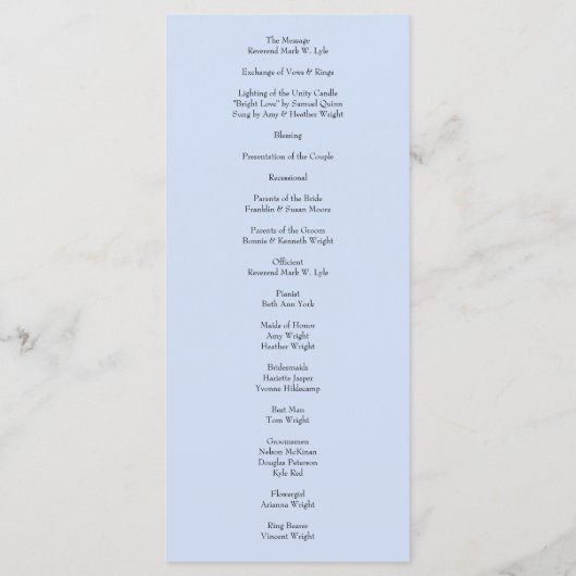 Peach Light Blue Peony Rose Floral Wedding Program Menükarte (Rückseite)