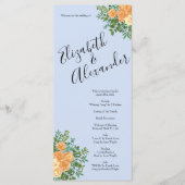Peach Light Blue Peony Rose Floral Wedding Program Menükarte (Vorderseite)