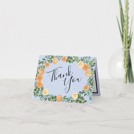 Peach Light Blue Wedding Rose Blues Dankeskarte (Vorderseite)