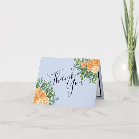 Peach Light Blue Wedding Rose Blues Dankeskarte (Vorderseite)