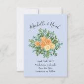 Peach Light Blue Wedding Rose Blues Einladung (Vorderseite)