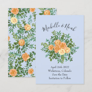 Peach Light Blue Wedding Rose Blues Einladung