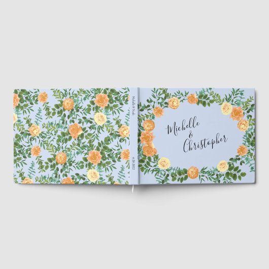 Peach Light Blue Wedding Rose Blues Gästebuch (Voll)