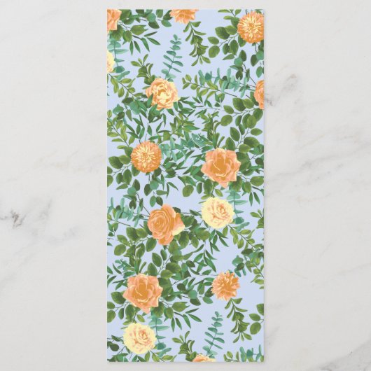 Peach Light Blue Wedding Rose Blues Menükarte (Rückseite)