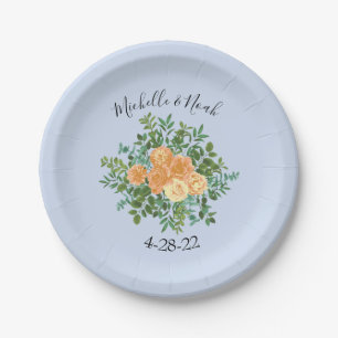 Peach Light Blue Wedding Rose Blues Pappteller