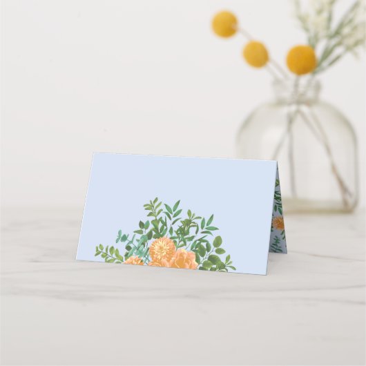 Peach Light Blue Wedding Rose Blues Platzkarte (Vorderseite)