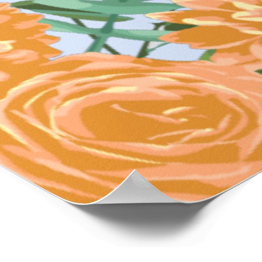 Peach Light Blue Wedding Rose Blues Poster (Ecke)