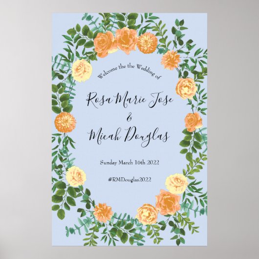 Peach Light Blue Wedding Rose Blues Poster (Vorne)