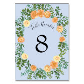 Peach Light Blue Wedding Rose Blues Tischnummer (Rückseite)
