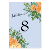 Peach Light Blue Wedding Rose Blues Tischnummer (Rückseite)