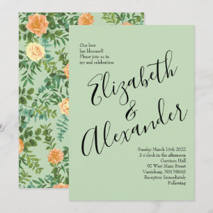 Peach & Light Green Peony & Rose Blumenhochzeit Einladung