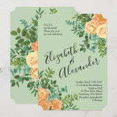 Peach & Light Green Peony & Rose Blumenhochzeit Einladung (Vorne/Hinten)