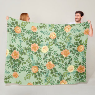 Peach & Light Green Peony & Rose Blumenhochzeit Fleecedecke