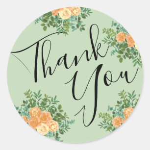 Peach & Light Green Peony & Rose Blumenhochzeit Runder Aufkleber