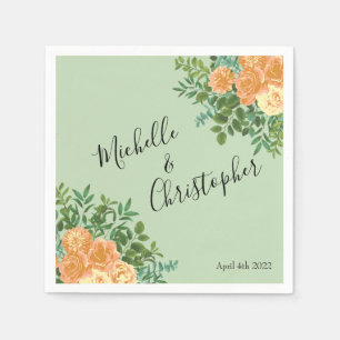 Peach & Light Green Peony & Rose Blumenhochzeit Serviette
