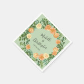 Peach & Light Green Peony & Rose Blumenhochzeit Serviette (Ecke)
